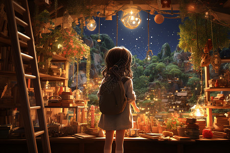 魔法世界的少女插图背景图片