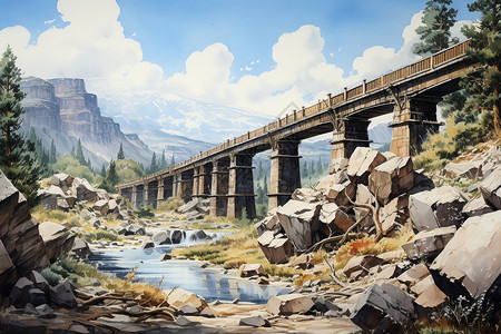 山石自然山石的风景油画插画