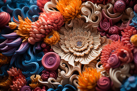 粘土雕塑彩色泥塑花朵设计图片