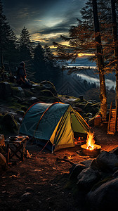 帐篷和篝火图片