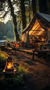 森林营地森林里的帐篷背景