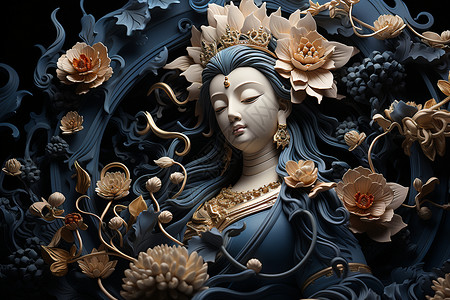 莲花座细致的观音菩萨雕塑设计图片