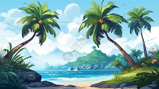 热带海滩椰子树图片