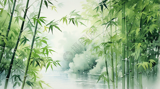 绿色中国风竹叶中国风竹林插画