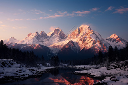 美丽飘雪飘雪山岳背景