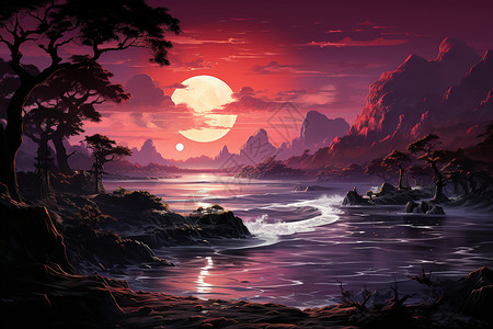 浪漫夕阳日落大海背景图片