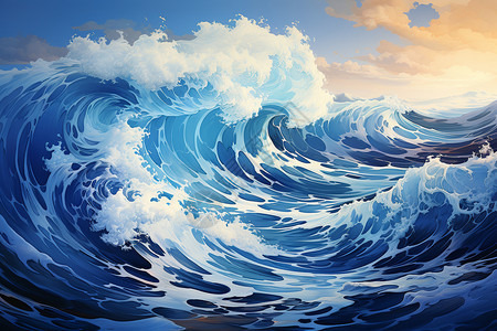 浩渺海浪的插画背景图片