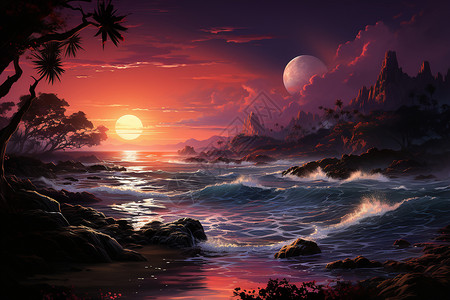 日落大海的美丽风景图片