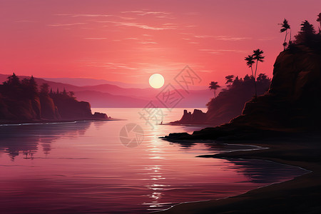 海岸日落动画图片