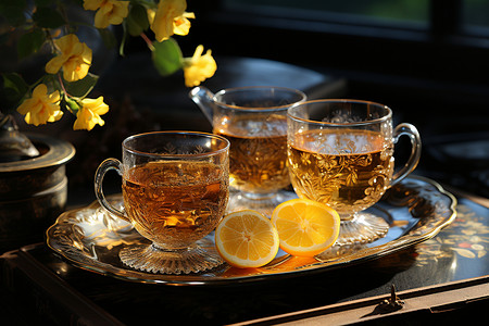 复古韵味的茶具背景图片