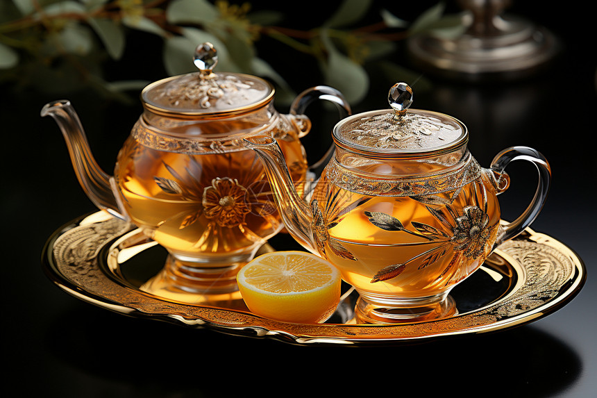 金色优雅的茶具图片