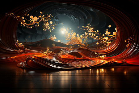 金色辉煌金色波光闪烁的艺术舞台设计图片
