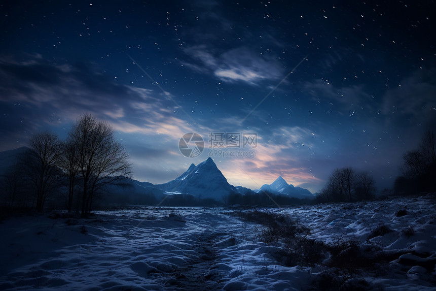 星空下的雪山奇景图片