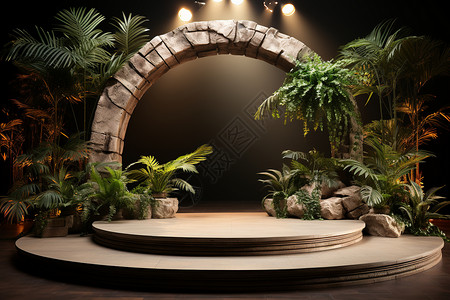 植物装饰的电商展台背景图片