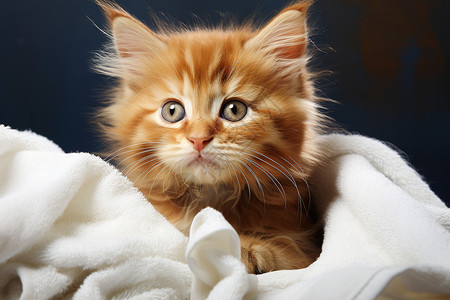 小猫咪裹在毯子里背景图片