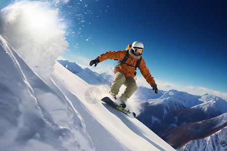滑雪者飞速滑行背景图片