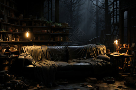 黑暗的客厅背景图片