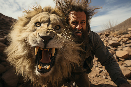 动物学家狮子与荒野求生背景