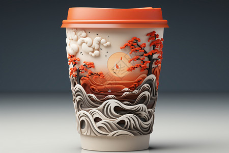 精美边角花纹3D艺术风格的杯子设计图片