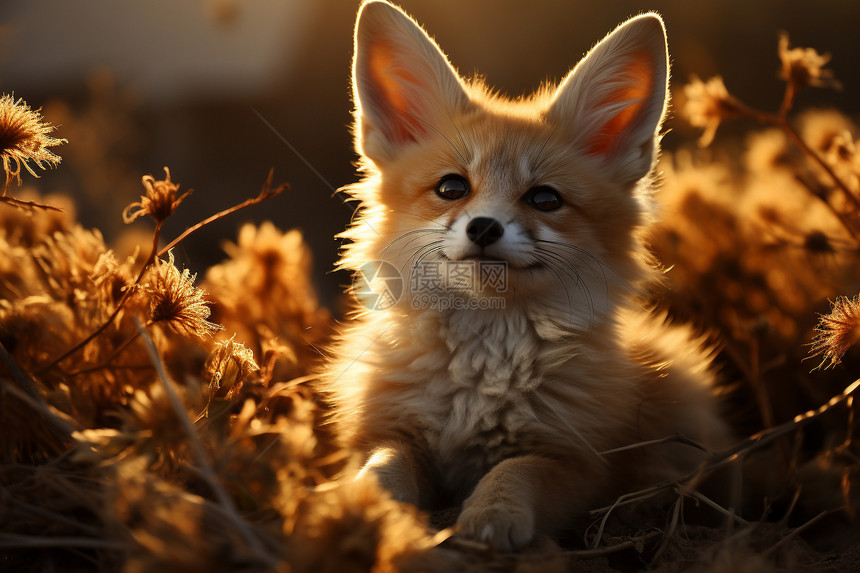 温暖阳光映照下的小狐狸图片