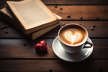 爱心书本素材咖啡馆里的爱心咖啡背景