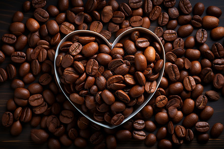 咖啡豆的摆成了的心形背景图片