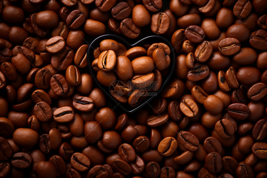 咖啡豆排列成心形图案图片