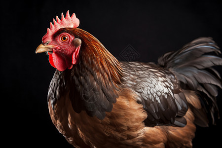 公鸡素材可爱红冠黑羽的鸡背景