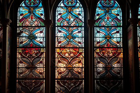 教堂花窗玻璃的艺术背景图片