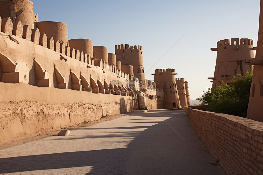 沙漠中的城墙与古堡图片