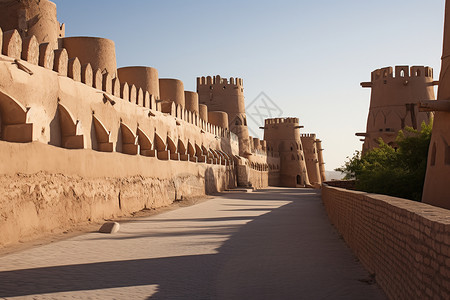 沙漠中的城墙与古堡高清图片