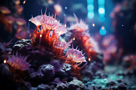深海岩石中华丽的珊瑚图片