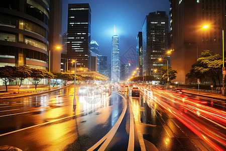 城市夜景中的现代交通景观高清图片