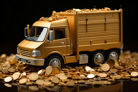 金币堆积如山和财务卡车设计图片