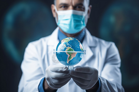 全球医疗发展医生拿着地球仪背景