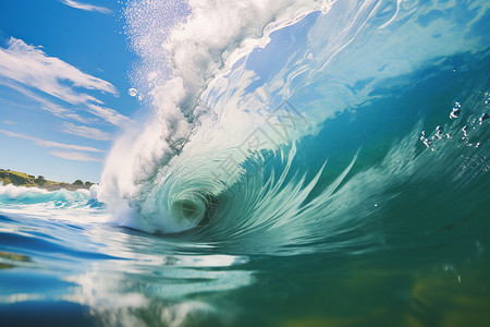 碧海蓝天下的一片海浪背景图片