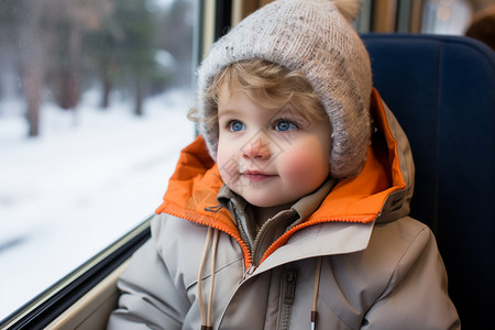 火车车窗外眺望车窗外风景的孩子背景