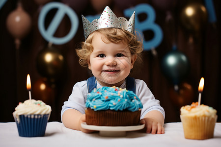 婴儿蛋糕生日的小男孩背景