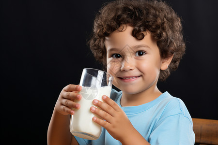 欢乐的男孩喝着牛奶图片
