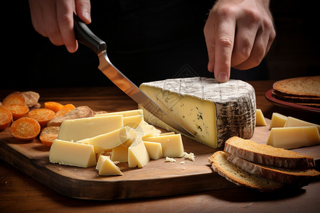 切割奶酪的手图片