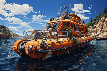 船特写现代救生艇的特写插画