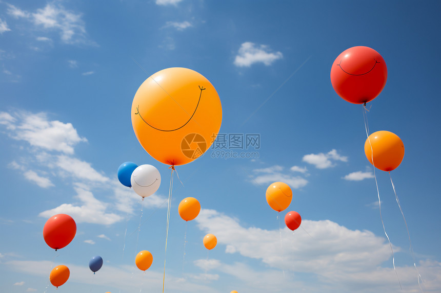 彩色气球飞翔于蓝天图片