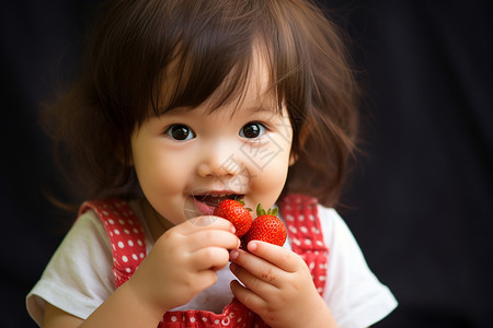 女孩欢快咀嚼草莓图片