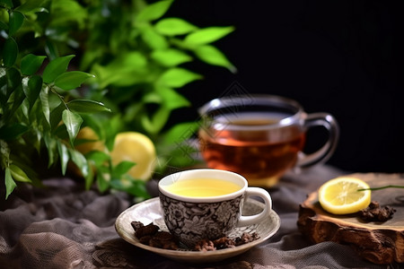 餐桌上的茶饮背景图片