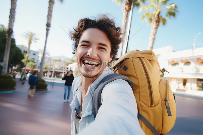 开心的男人在旅行图片