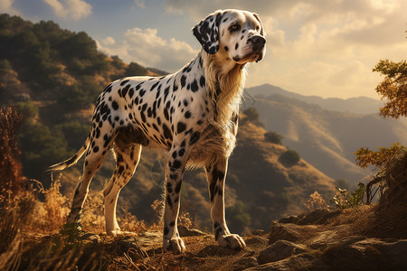 斑点狗在山脉上背景图片