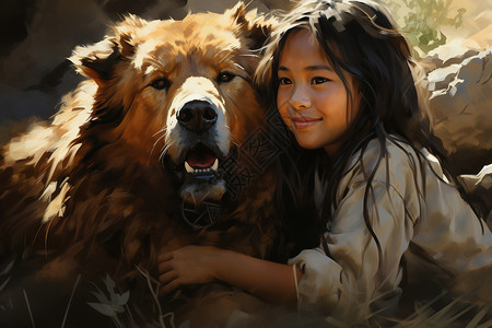 宠物狗和小女孩背景图片