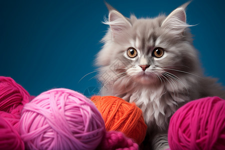 可爱猫咪与毛线球图片