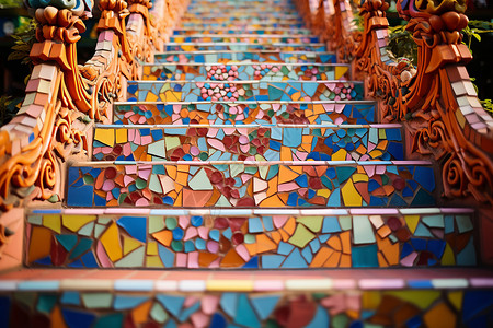 缤纷瑰丽的彩瓷楼梯背景图片