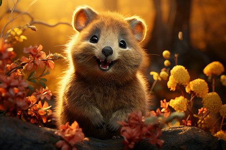 秋天动物小熊萌趣可爱的麝鼠背景